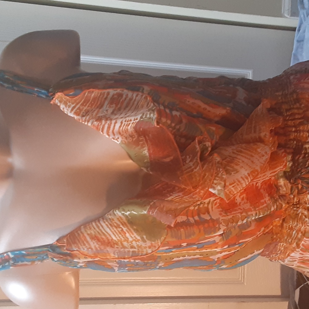 Lucy & Co Orange Multi Print Ruffle Mini Dress Size Small Boho Tie Waist - Picture 3 of 12